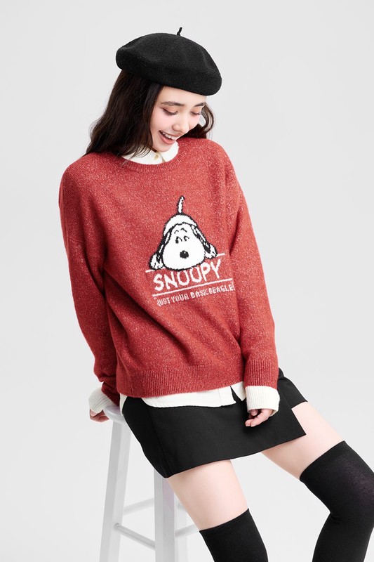 史努比系列粗針混紡毛衣-女