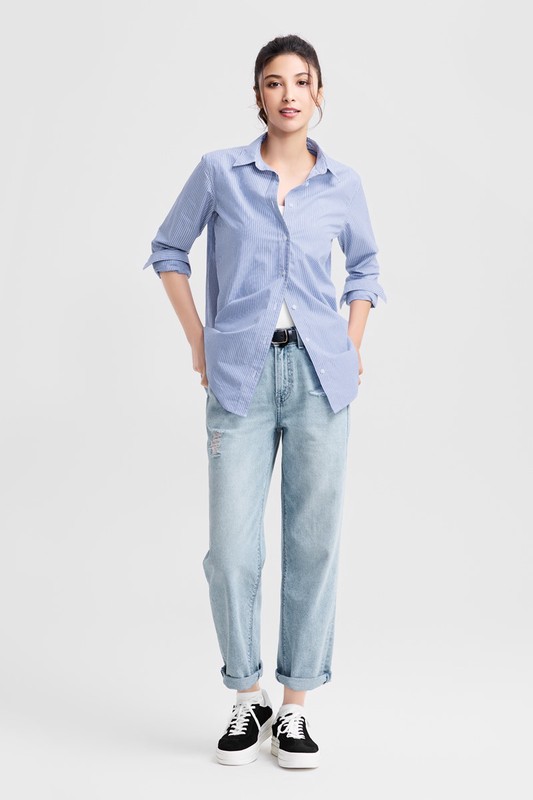 刷破男友風九分牛仔褲-女