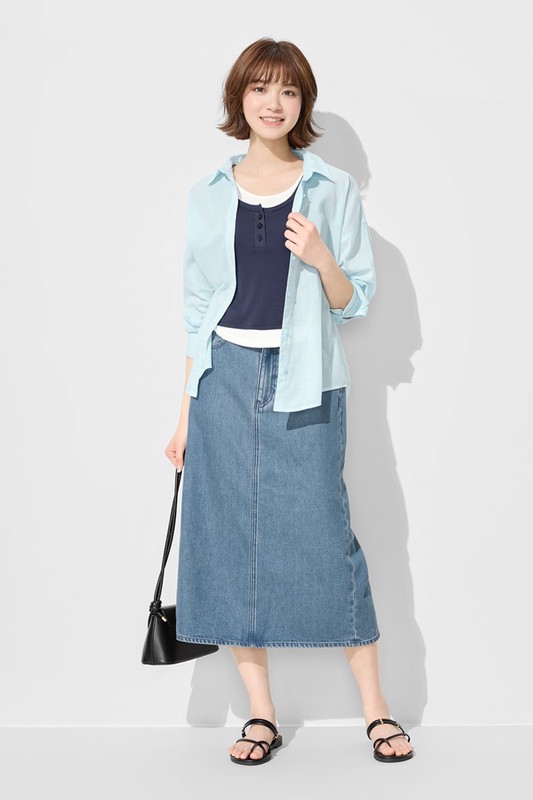 棉質透膚長袖襯衫-女