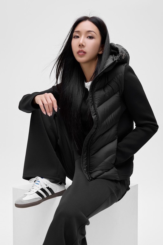 極輕羽絨拼接連帽外套-女