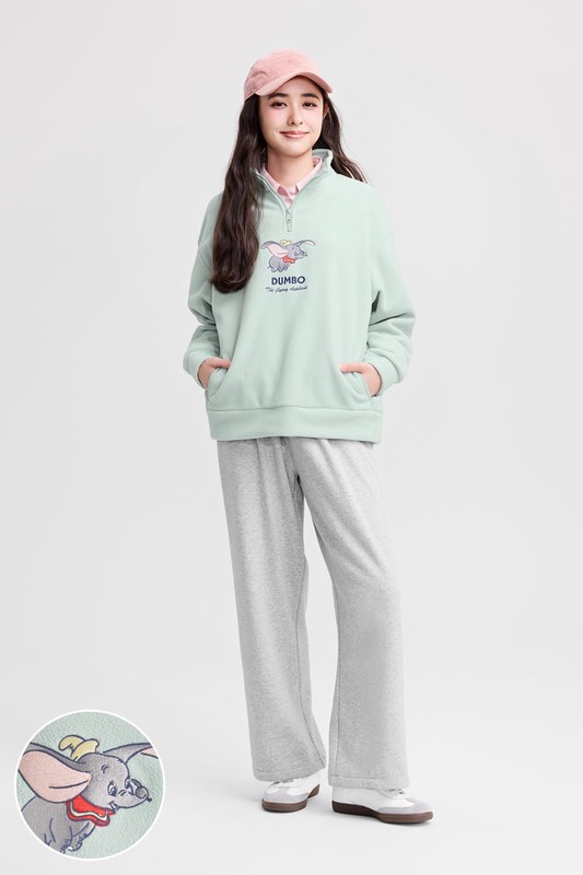 迪士尼系列Fleece寬版半開襟電繡上衣-女