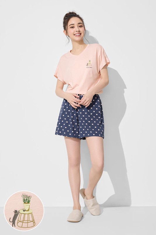 莫代爾V領貓咪家居套裝-女