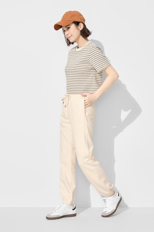 毛圈寬鬆束口長褲-女