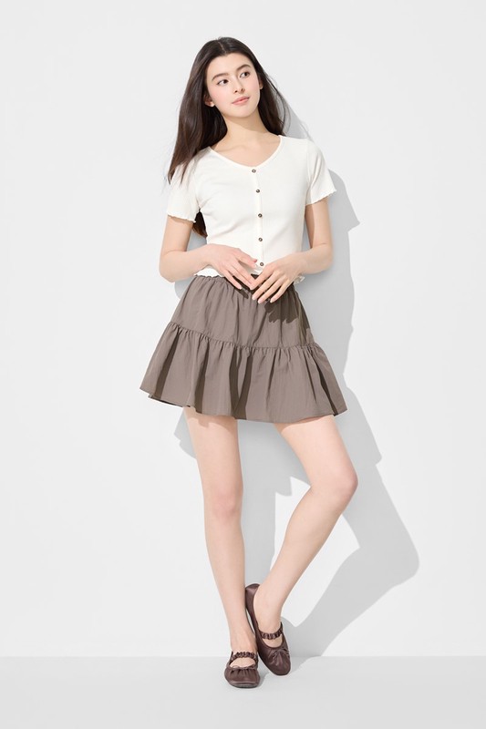 羅紋V領鈕釦T恤-女