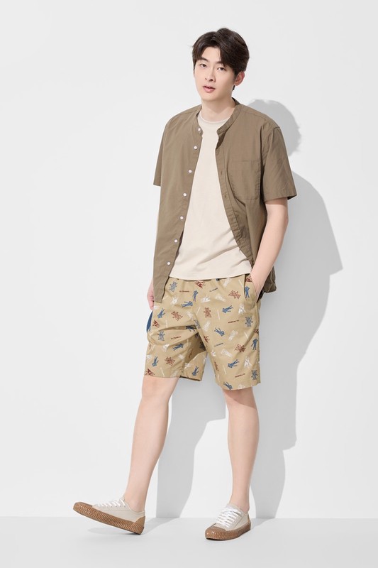 柔棉立領短袖襯衫-男