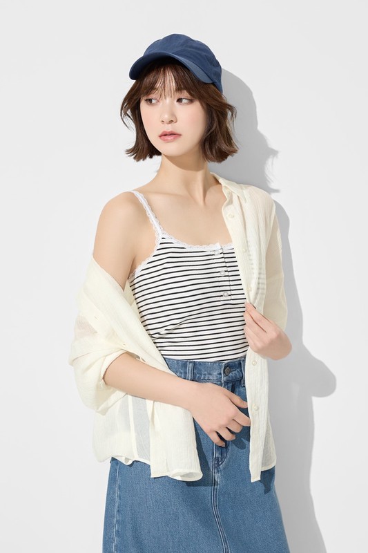 Bra條紋蕾絲細肩帶背心-女