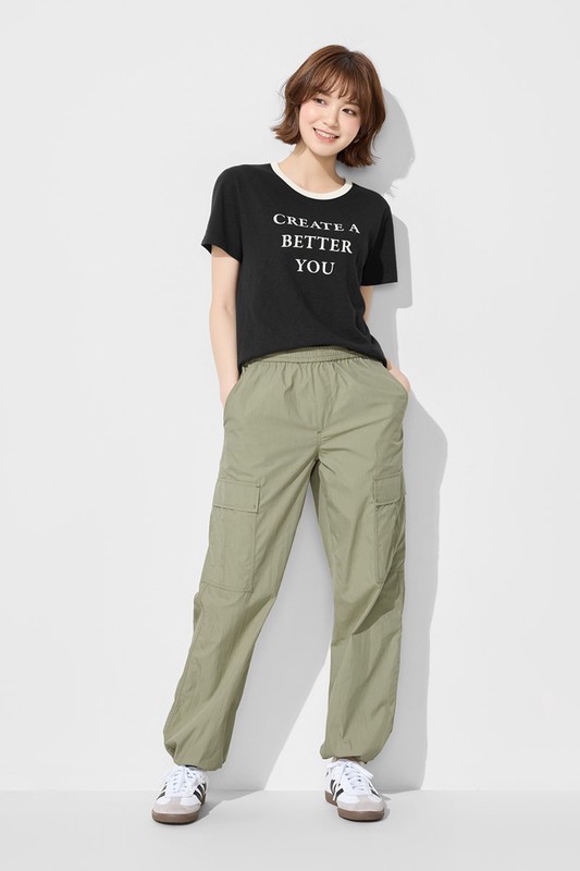 竹節棉配色文字T恤-女