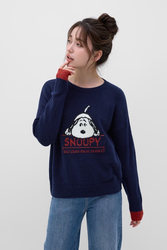 史努比系列粗針混紡毛衣-女