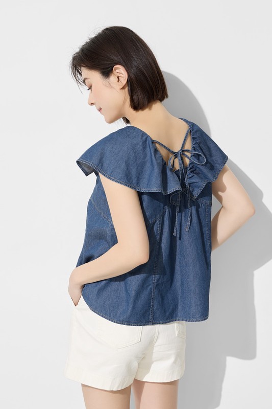荷葉造型牛仔上衣-女