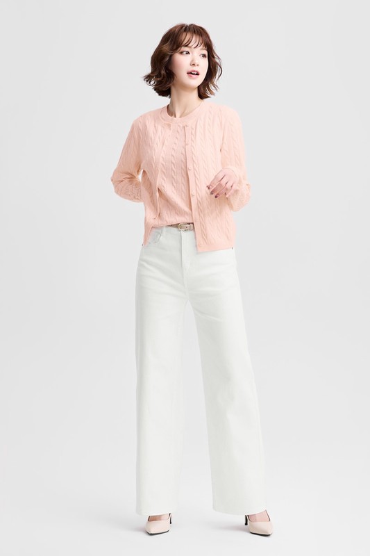 麻花圓領針織外套-女