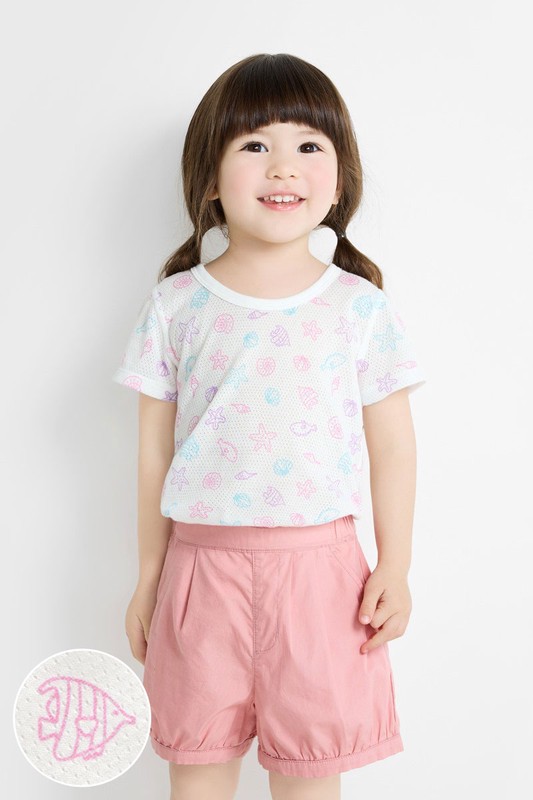 純棉網眼印花T恤(2入)-童