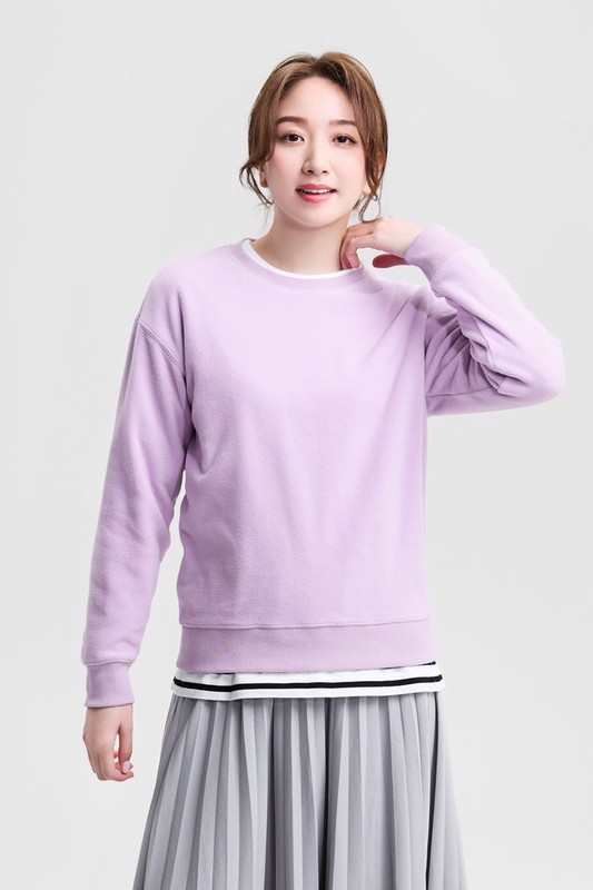 Fleece寬版圓領上衣-女