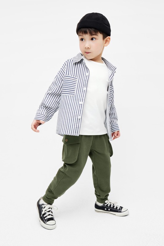 棉質羅紋口袋長褲-童