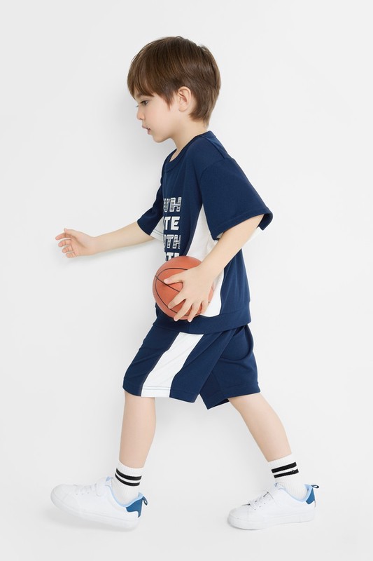 吸排網眼文字印花寬版上衣-童