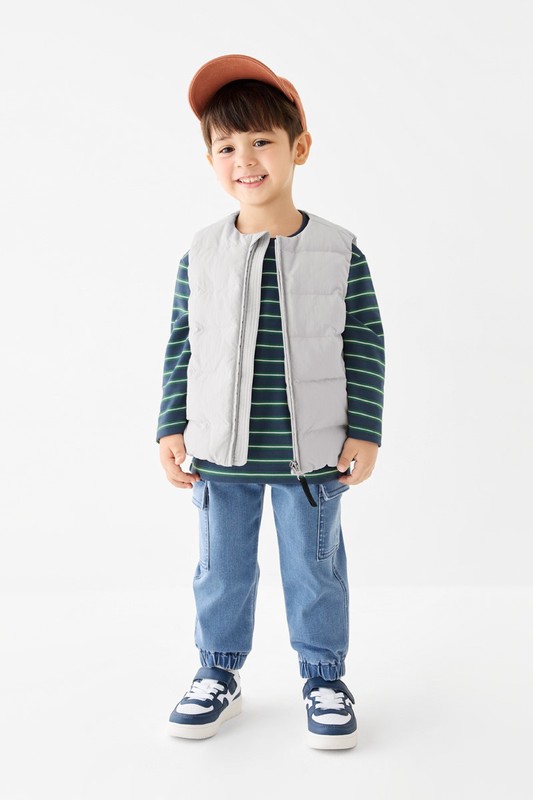 彈性牛仔工裝束口褲-童