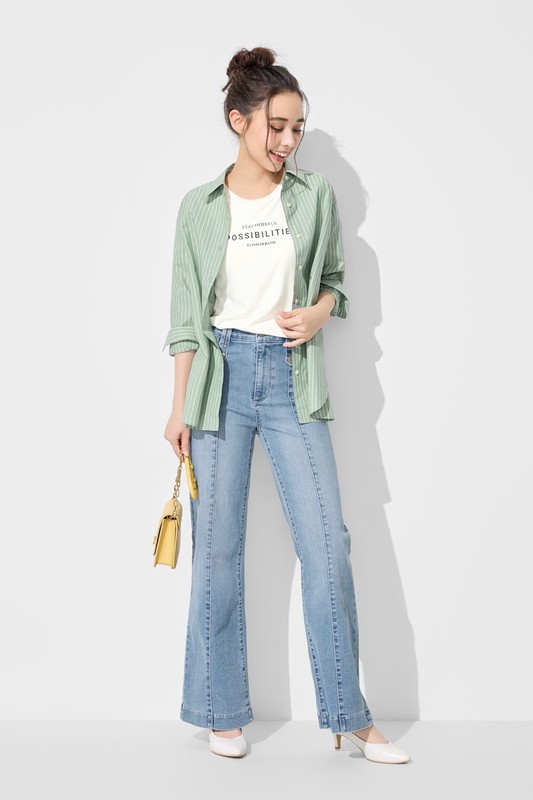 立體剪裁高腰靴型牛仔褲-女