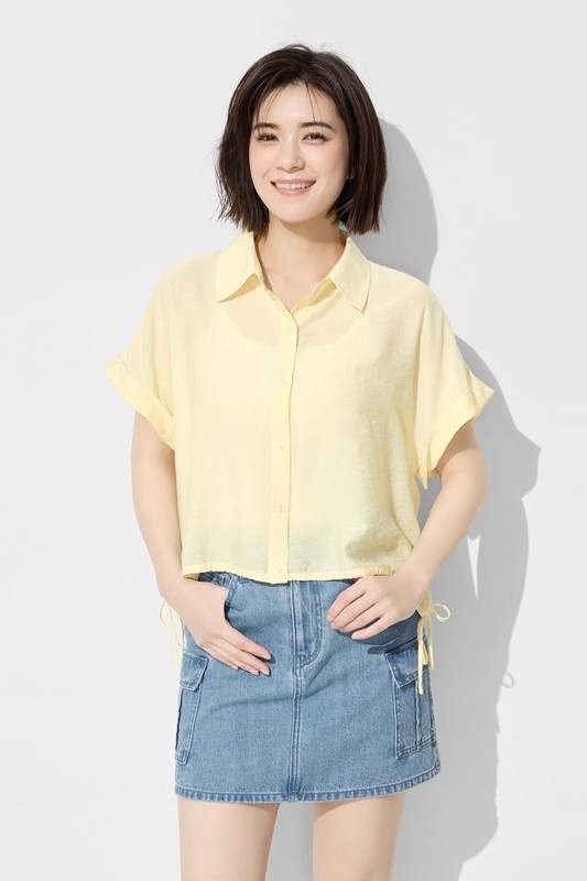 短版綁帶短袖襯衫-女