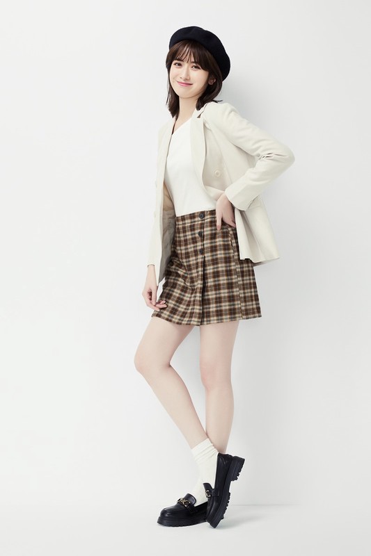 法蘭絨格紋褲裙-女