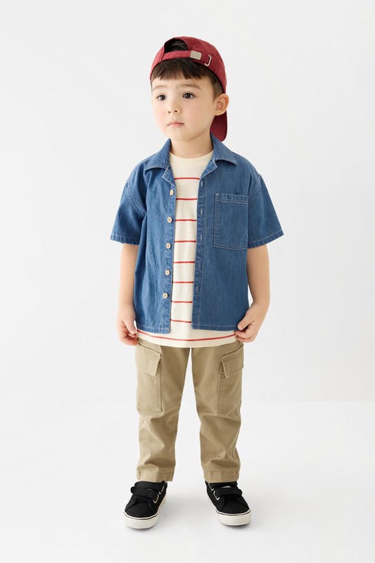 羅紋貼袋長褲-童