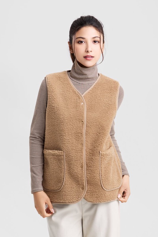 仿羊羔絨寬版背心-女