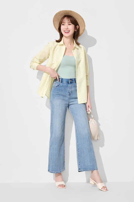 高腰牛仔寬褲-女