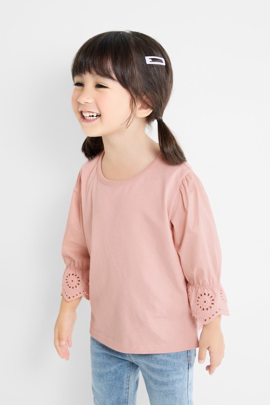 蕾絲造型拼接七分T恤-童