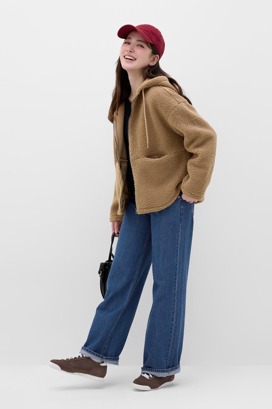 仿羊羔絨連帽外套-女