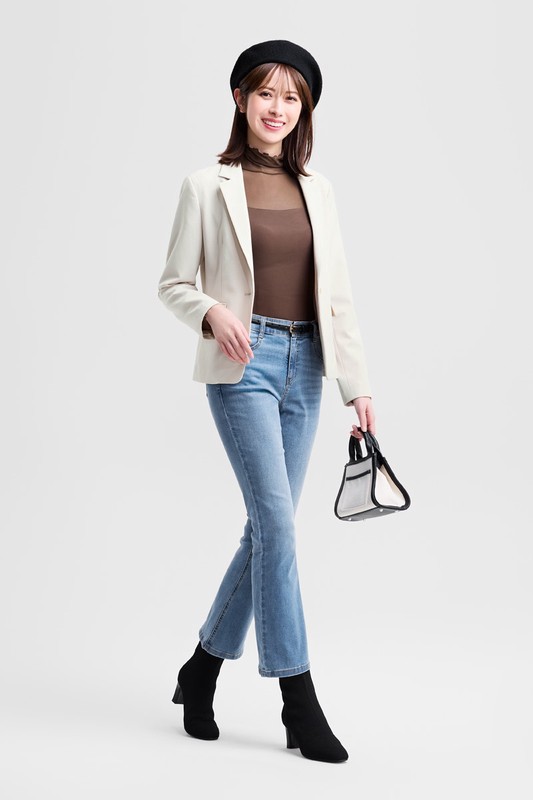 透膚木耳邊高領T恤-女