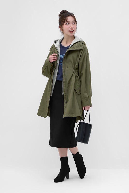 水洗寬鬆長版連帽外套-女
