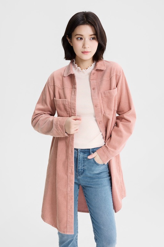 燈芯絨襯衫式洋裝-女