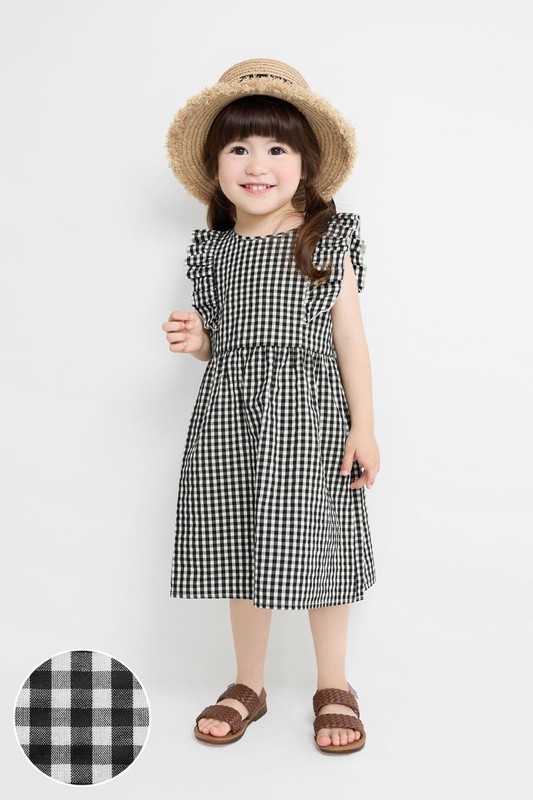 荷葉格紋洋裝-童