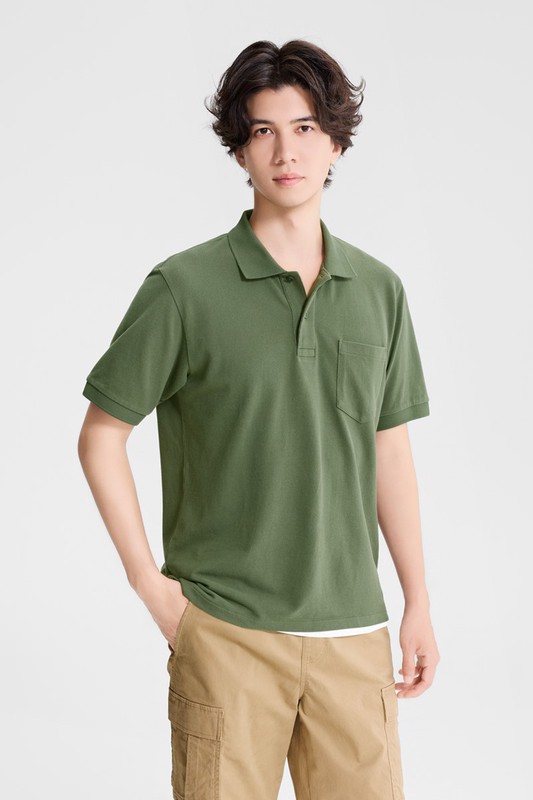 純棉網眼口袋polo衫-男