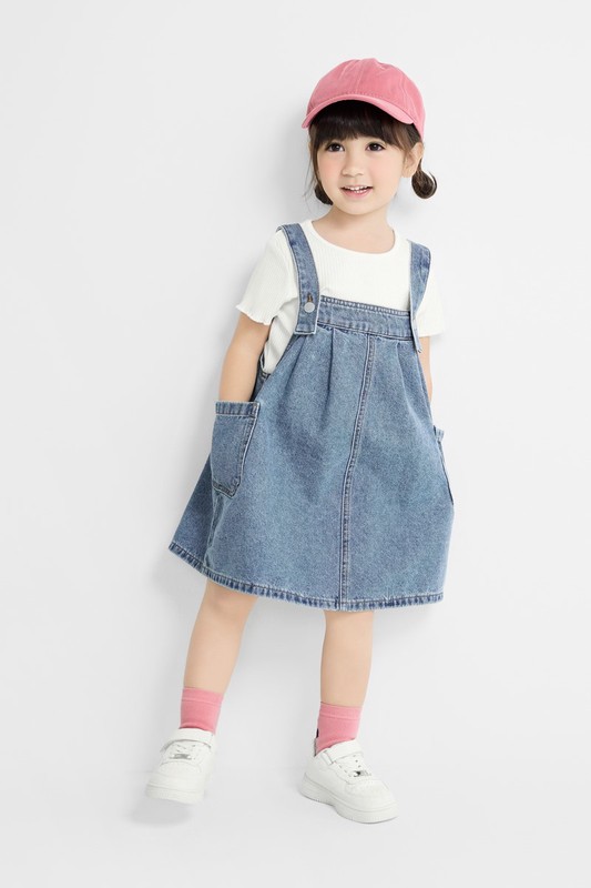 寬鬆牛仔吊帶裙-童