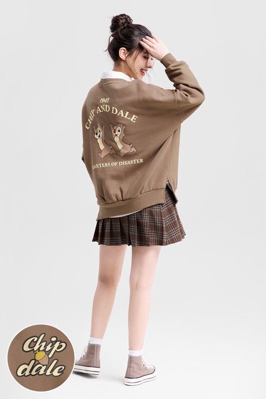 迪士尼系列刷毛寬長版印花圓領衫-12-女