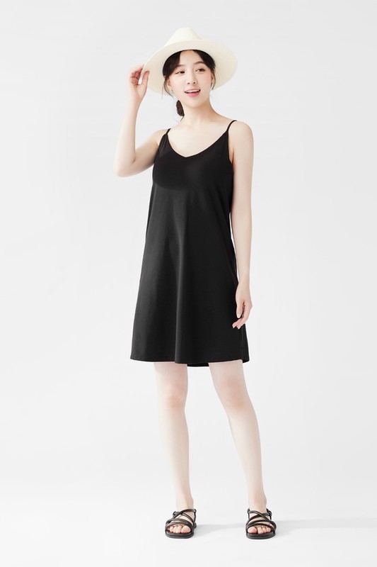 Bra V領細肩帶洋裝-女