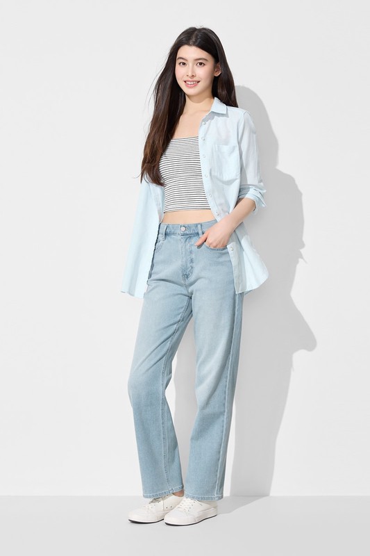 高腰直筒落地牛仔褲-女