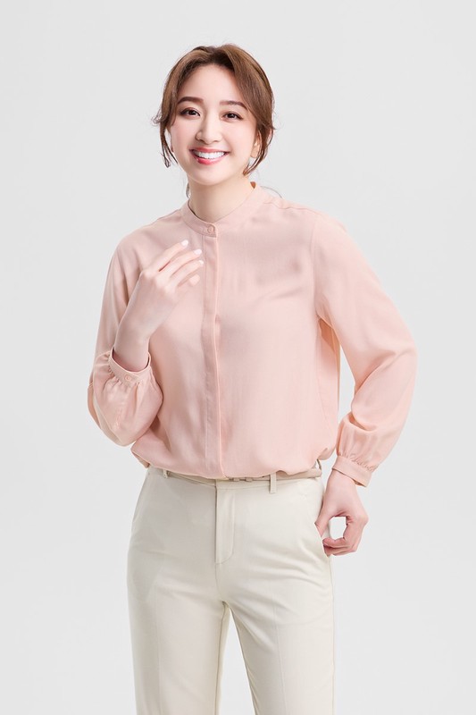 嫘縈立領長袖襯衫-女