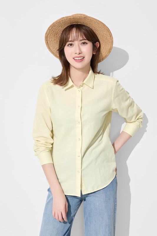 棉麻長袖襯衫-女