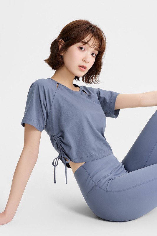 吸排抽繩短版T恤-女