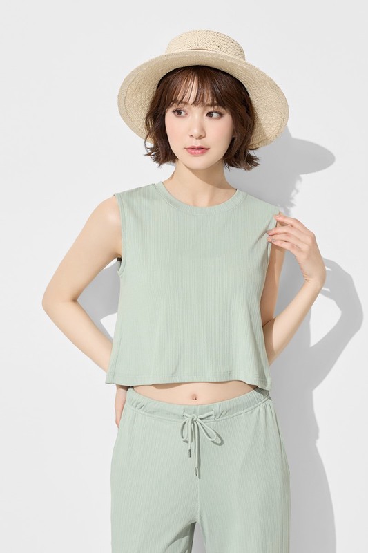 羅紋開衩無袖上衣-女