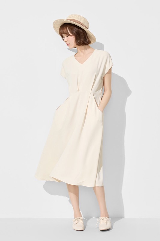 輕柔V領綁帶洋裝-女