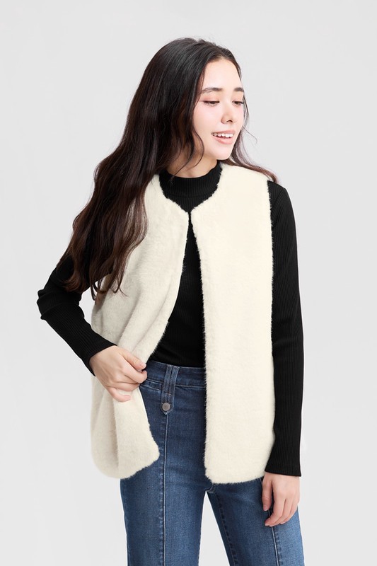 柔軟長刷毛背心-女