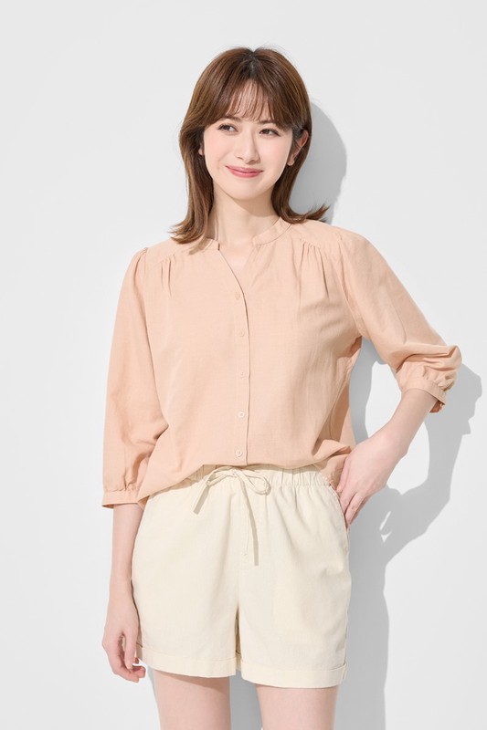 棉麻七分袖襯衫-女