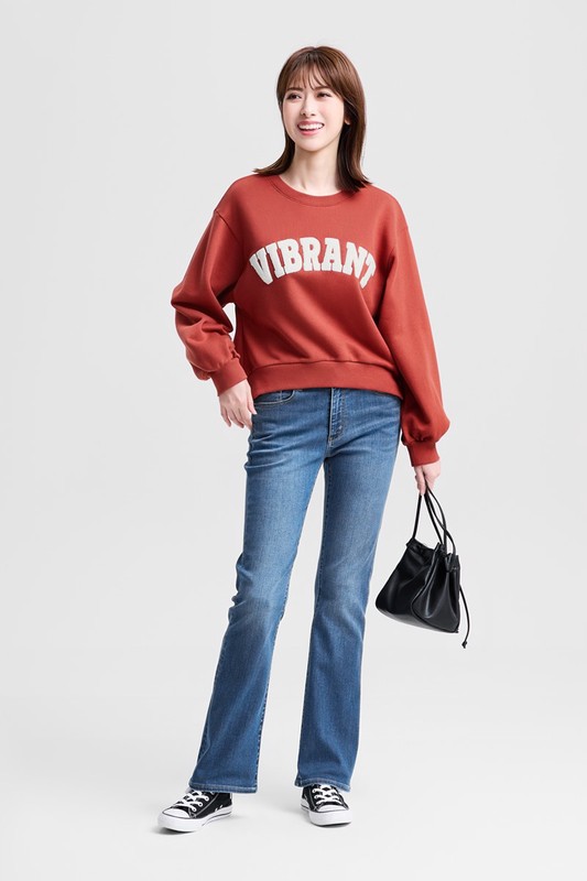 毛圈寬短版貼布繡圓領衫-女