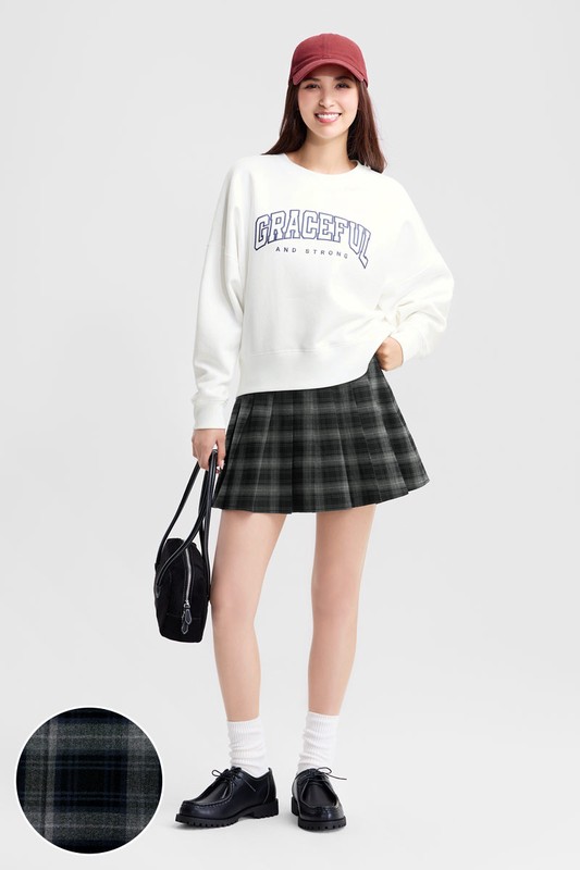 格紋百褶連褲短裙-女