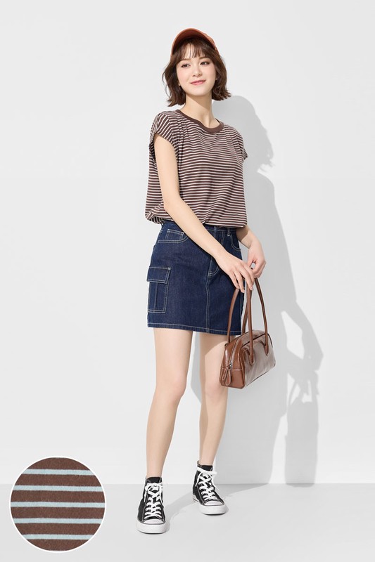 純棉寬版條紋上衣-女