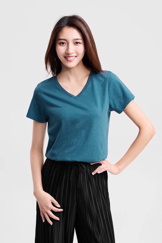 純棉V領T恤-女