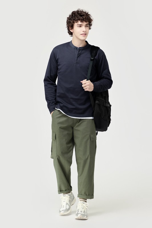 純棉粗紡立領半開襟上衣-男