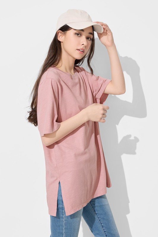 竹節棉寬鬆長版T恤-女