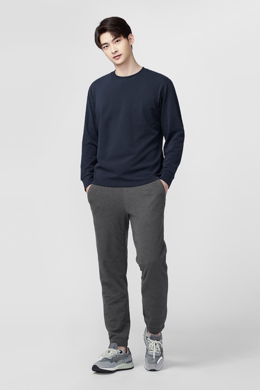 磨毛柔棉圓領長袖T恤-男